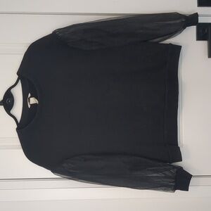 H&M Black Crew Neck Sweater With Puff Sleeves